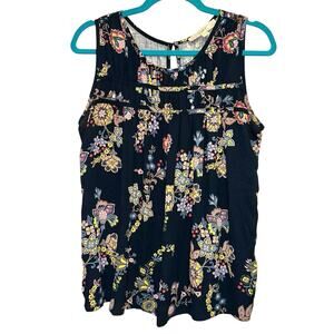 LOFT Floral Sleeveless Blouse Petite Large Turquoise Boho Top